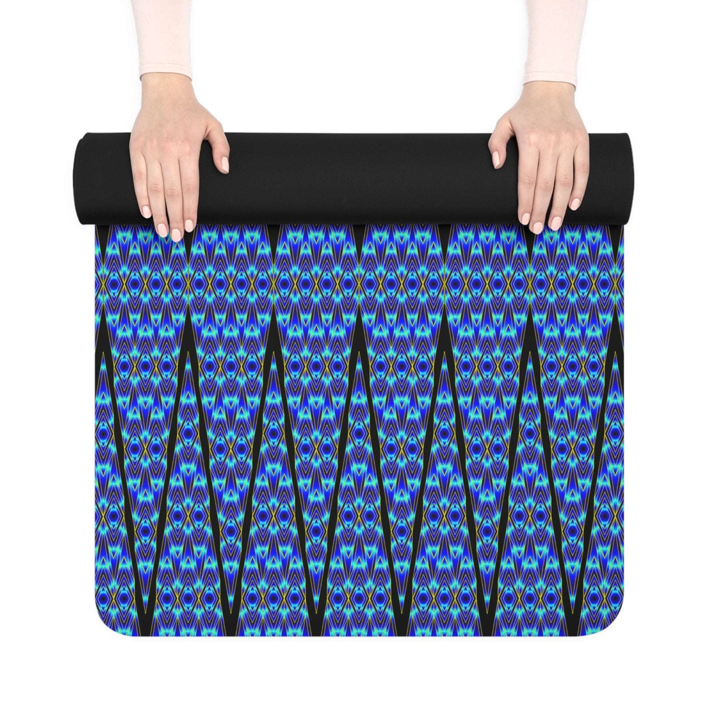 Blue Geometric Rubber Yoga Mat