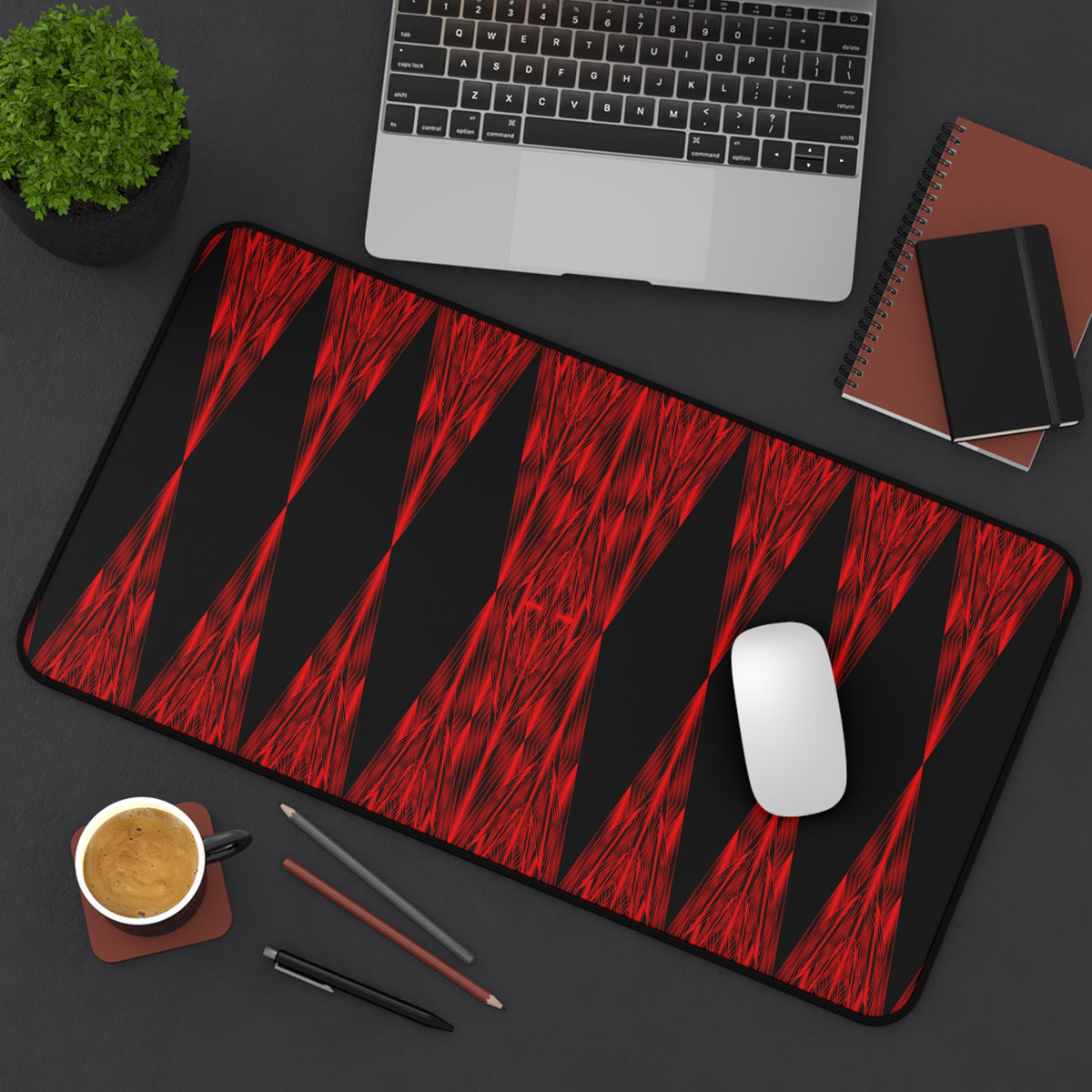Red Geometric Desk Mat — Gothic Harlequin Gaming Mouse Pad & Keyboard Mat