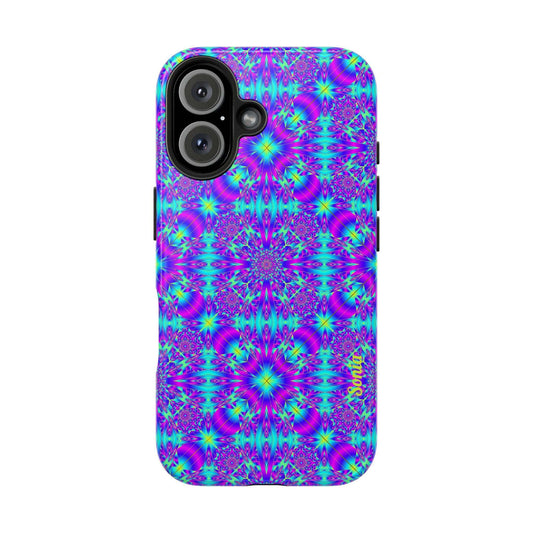 Psychedelic Kaleidoscope Tough Phone Case — Vibrant Purple & Teal Protective Cover