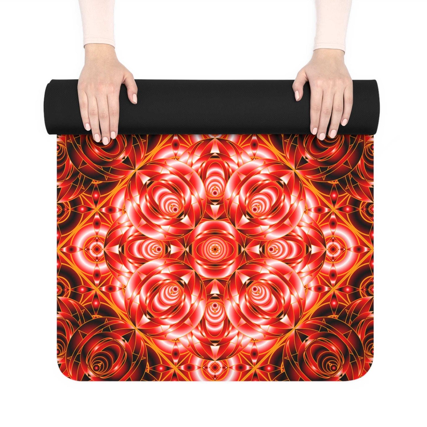 Mandala Flame Rubber Yoga Mat — Red Floral Geometric Non-Slip Mat