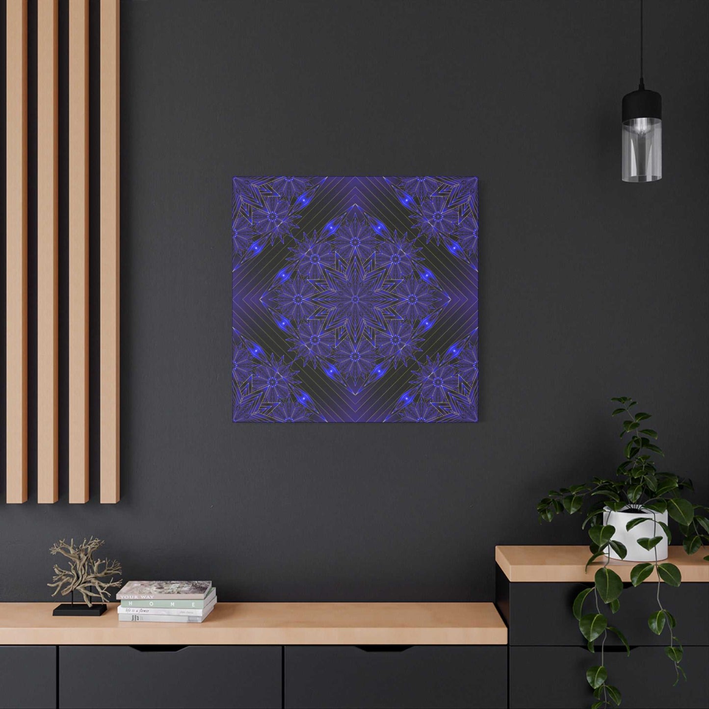 Galactic Mandala Matte Canvas Wall Art — Deep Purple Geometric Stretched Canvas