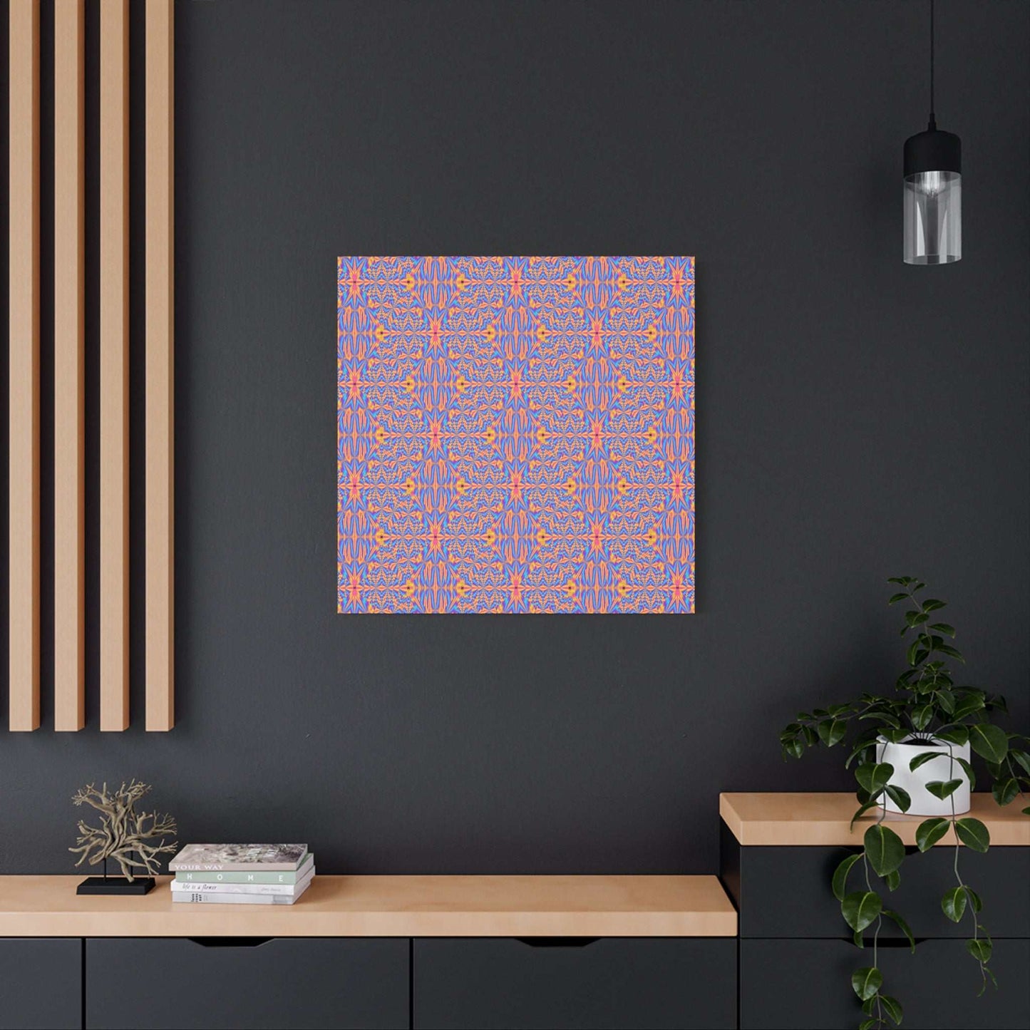 Abstract Geometric Pattern Matte Canvas Wall Art - Vibrant Orange & Blue Stretched Canvas