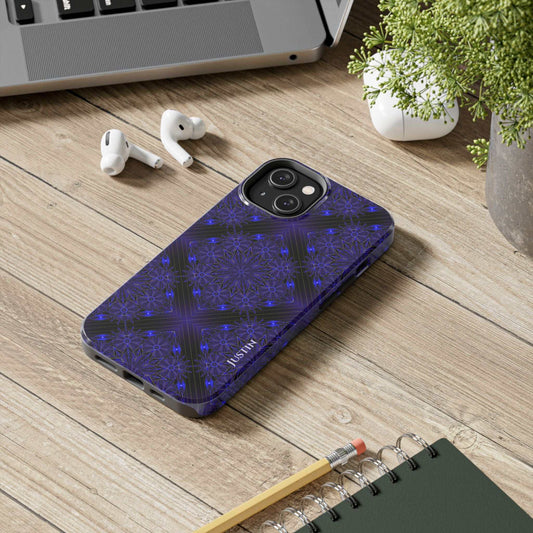 Blue Mandala tough phone case with dual-layer protection and UV-resistant glossy finish