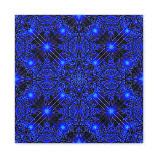 Blue Neon Kaleidoscope Canvas Print — Matte Stretched Wall Art