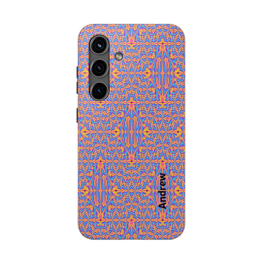 Psychedelic Geometric Tough Phone Case — Vibrant Orange & Purple Protective Cover