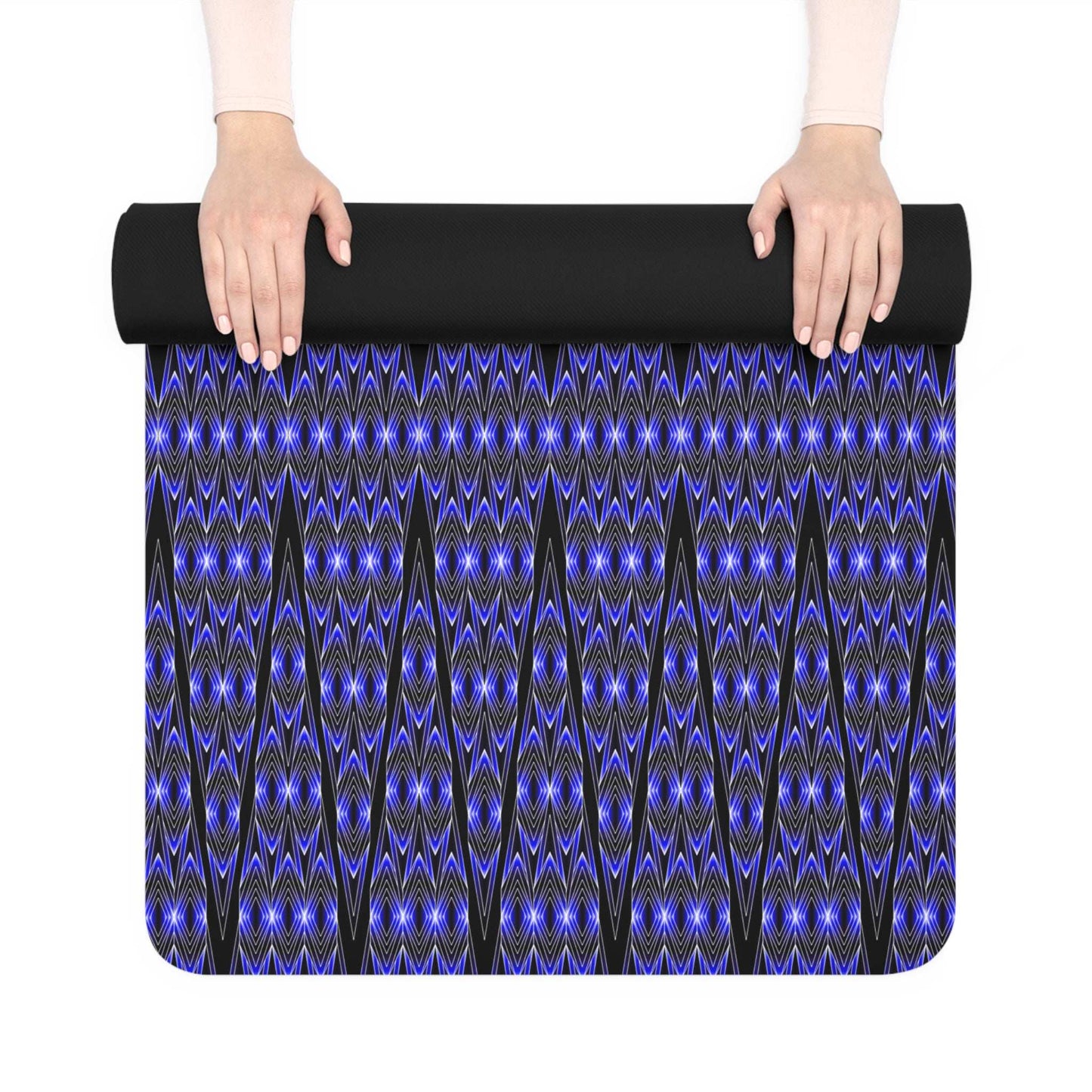 Blue Tribal Pattern Rubber Yoga Mat — Non-Slip Exercise & Pilates Mat
