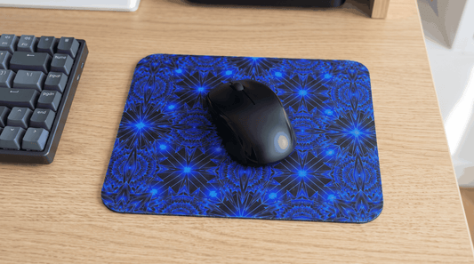 Blue Kaleidoscope Mouse Pad — Electric Geometry Gaming & Office Desk Accessory
