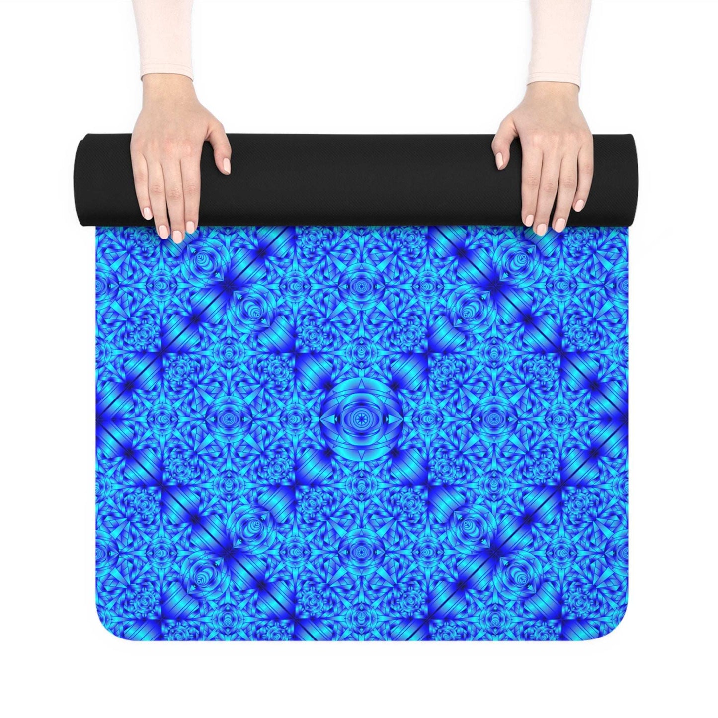 Blue Kaleidoscope Rubber Yoga Mat – Non-Slip Fitness & Meditation Mat