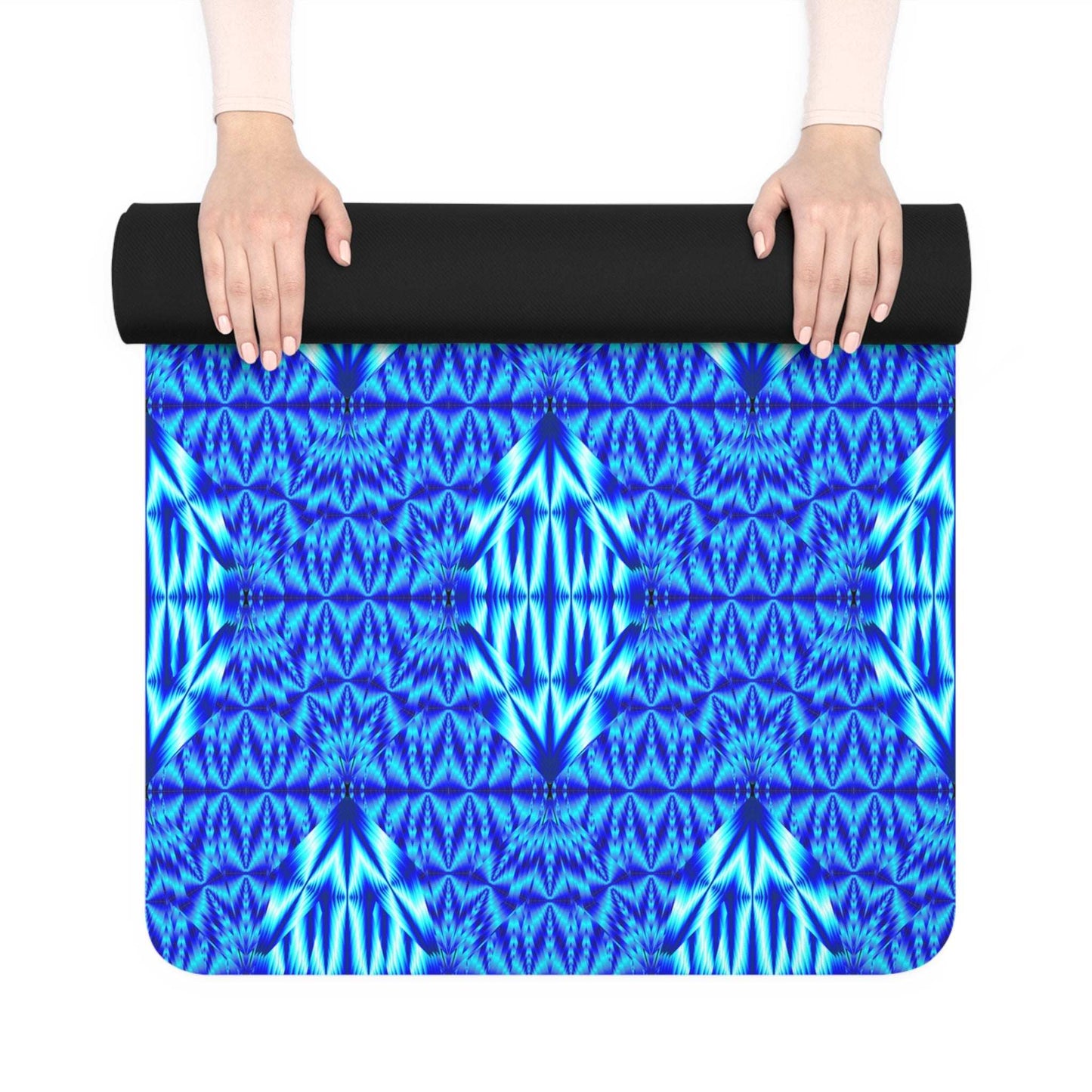 Blue Tribal Pattern Rubber Yoga Mat — Non-Slip Eco-Friendly Mat