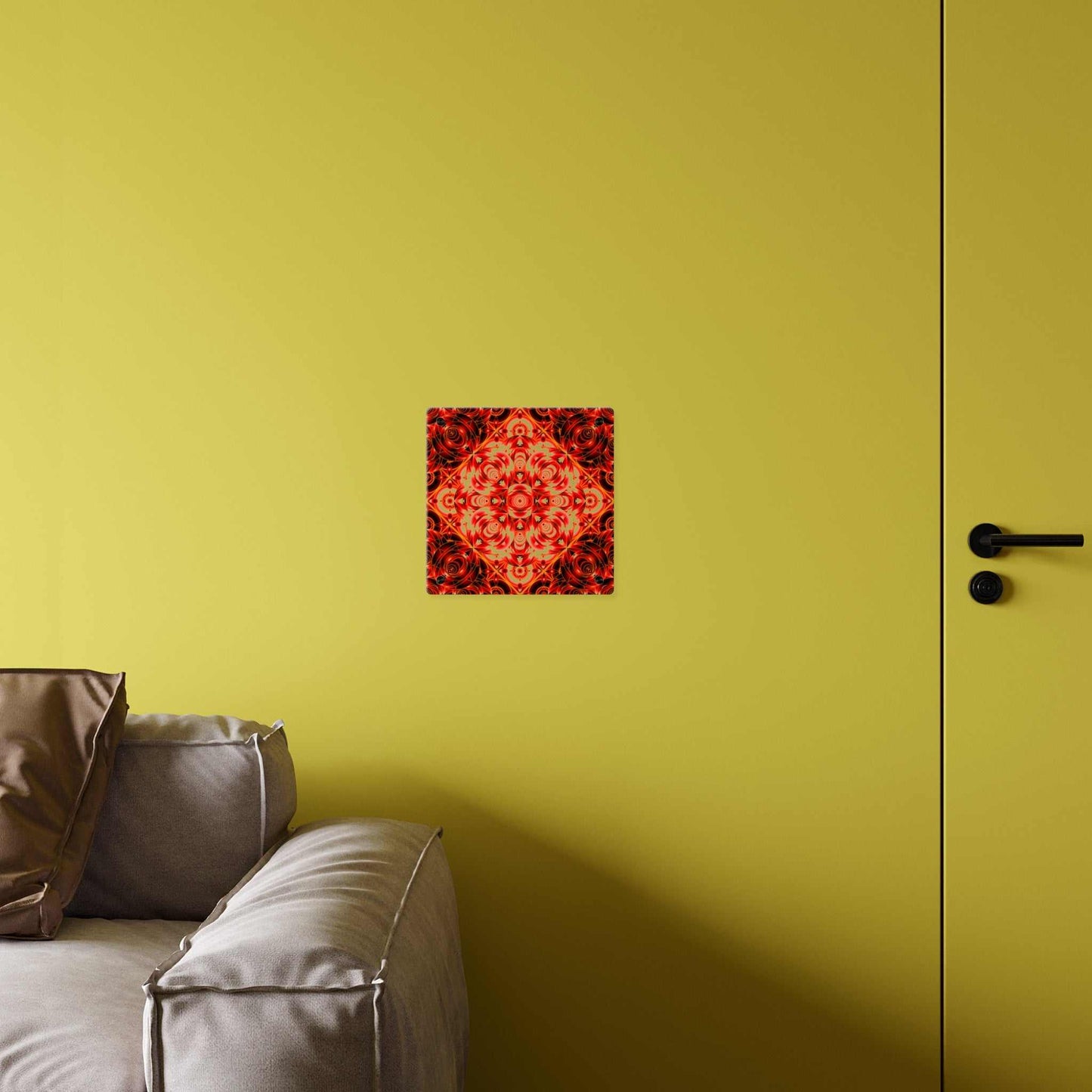 Acrylic Wall Art Panel — Red Kaleidoscope Mandala Decorative Square