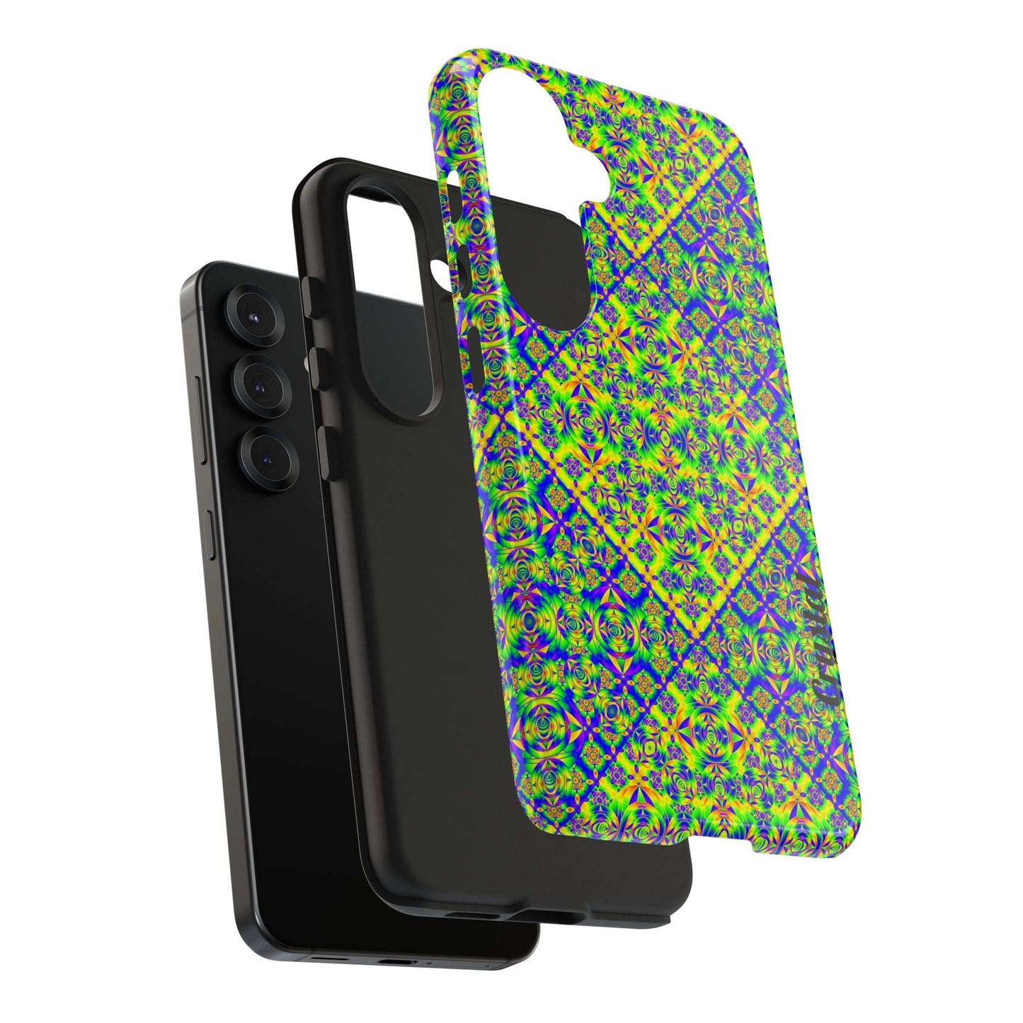 Vibrant Kaleidoscope Tough Phone Case — Neon Geometric Protective Cover