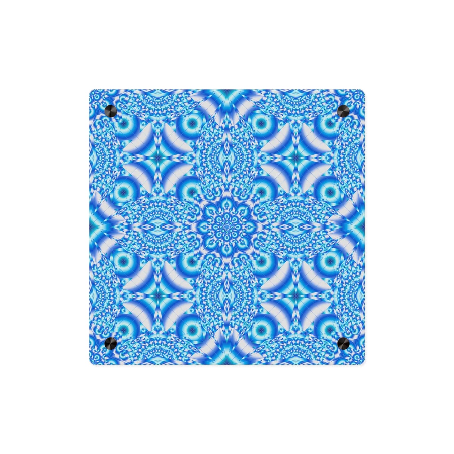 Blue Kaleidoscope Acrylic Wall Art Panel — Geometric Mandala Home Decor