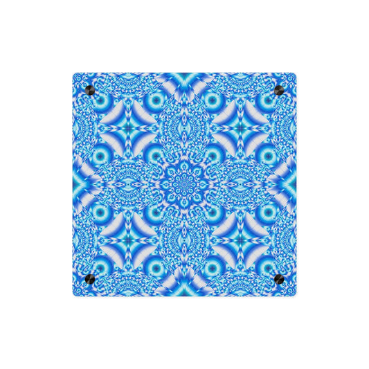 Blue Kaleidoscope Acrylic Wall Art Panel — Geometric Mandala Home Decor
