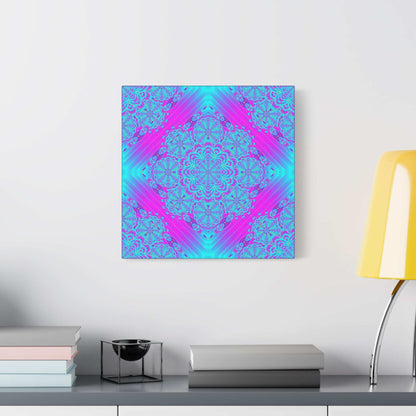 Vibrant Neon Mandala Canvas Art – Turquoise & Magenta Stretched Wall Decor