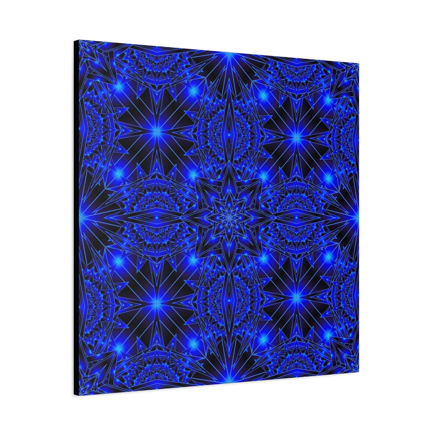 Blue Neon Kaleidoscope Canvas Print — Matte Stretched Wall Art