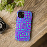 Psychedelic kaleidoscope phone case with vibrant purple and teal mandala design