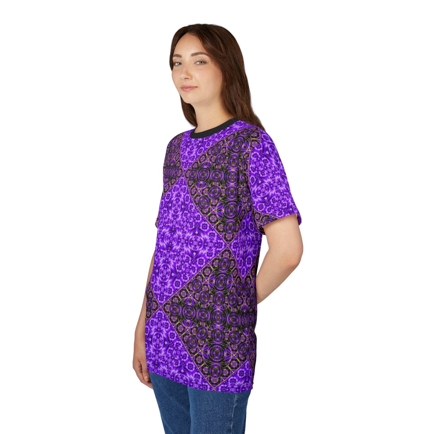 Purple Geometric Kaleidoscope Tee — All-Over Print Pattern Shirt