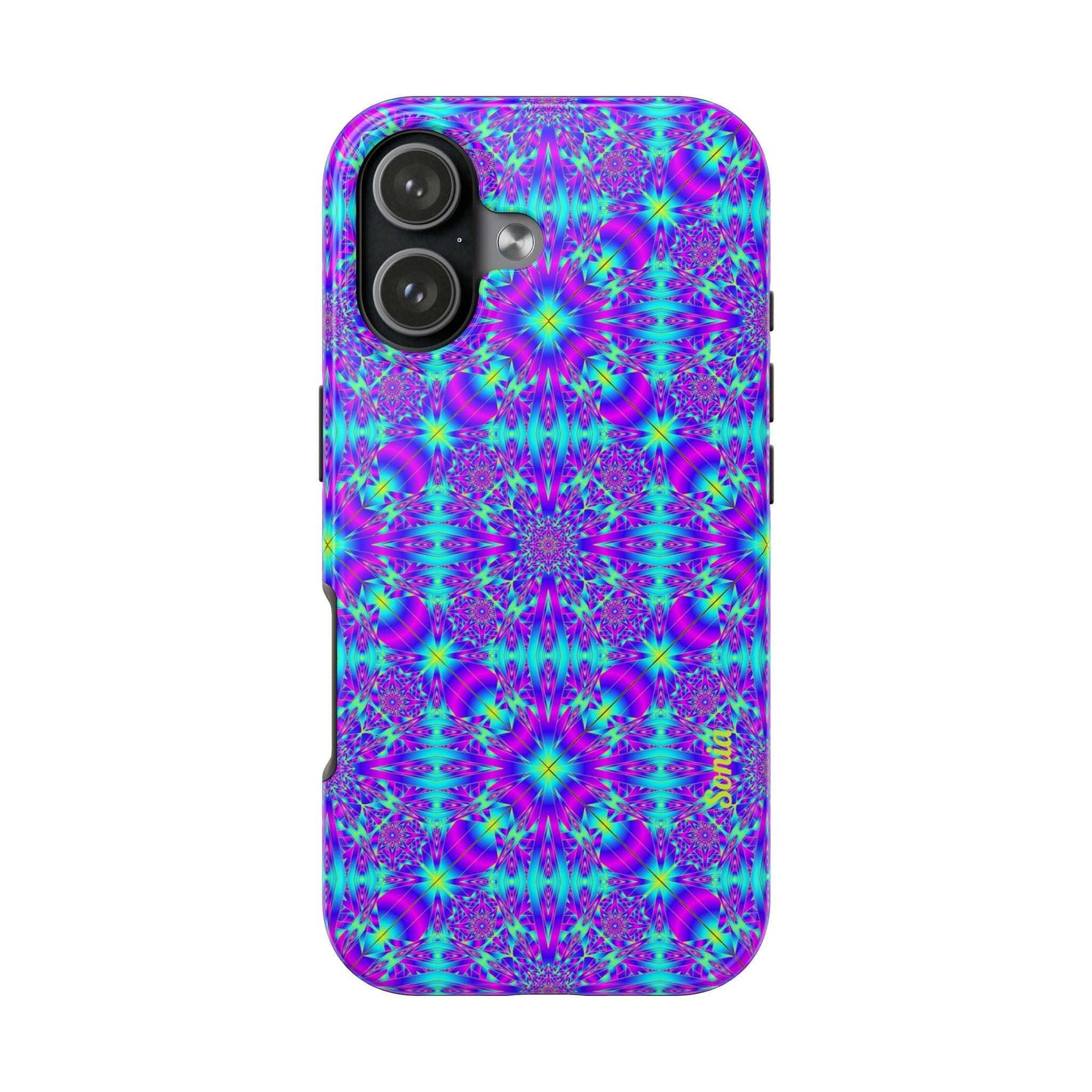 Psychedelic Kaleidoscope Tough Phone Case — Vibrant Purple & Teal Protective Cover