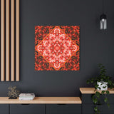 Red Rose Kaleidoscope Canvas wall art with vibrant jewel-toned floral mandala on stretched matte canvas