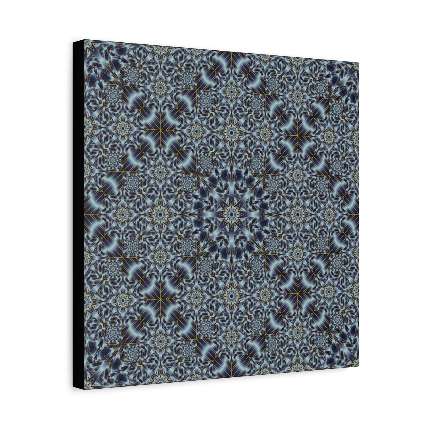 Kaleidoscope Pattern Matte Canvas Wall Art — Blue Geometric Stretched Canvas (1.25″)