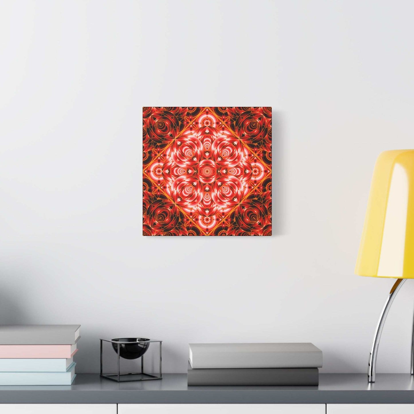 Red Rose Kaleidoscope Canvas Wall Art — Stretched Matte Floral Mandala
