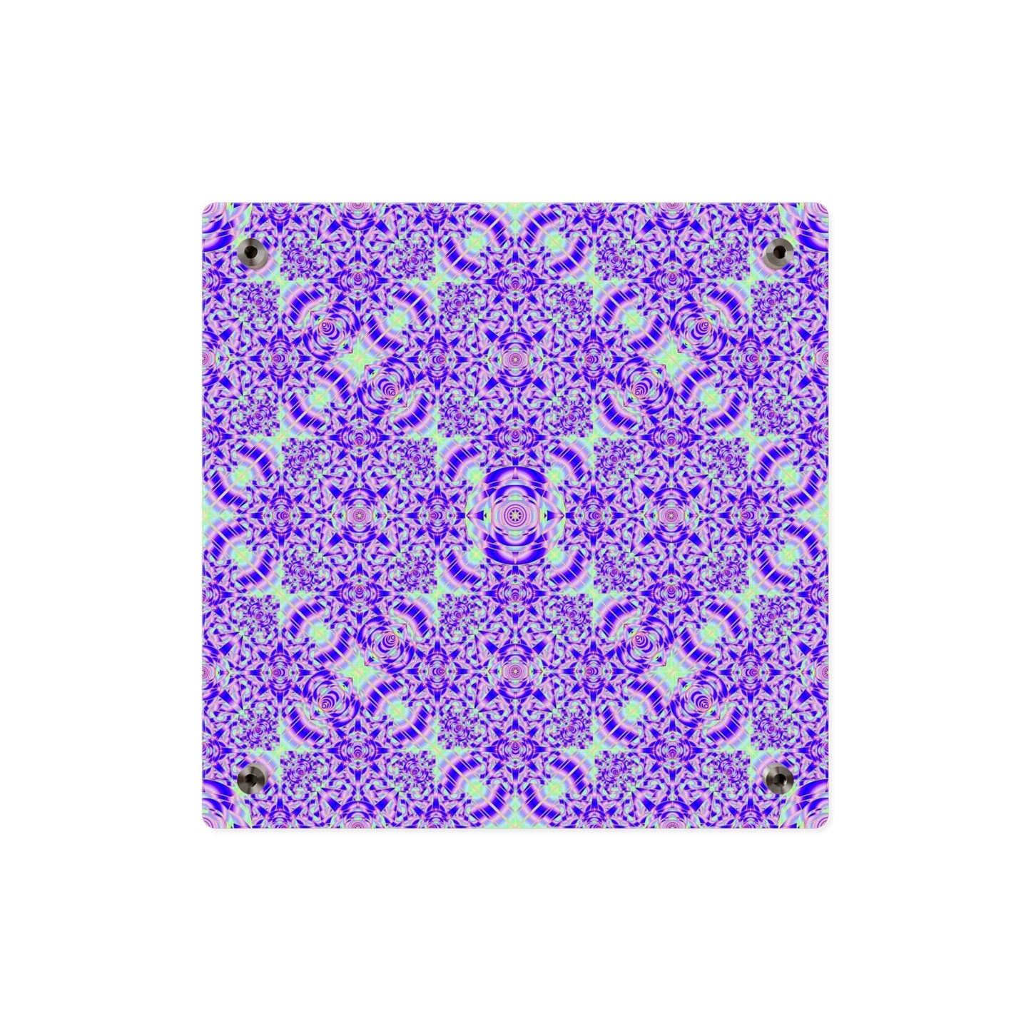 Psychedelic Kaleidoscope Acrylic Wall Art Panel — Vibrant Purple & Neon Green Geometric Decor