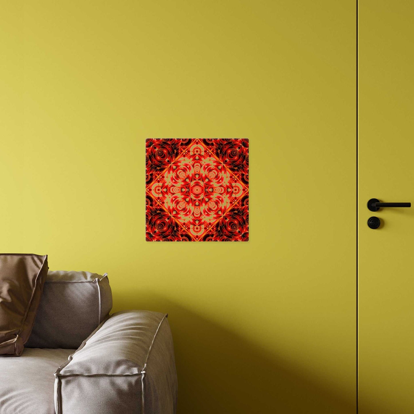 Acrylic Wall Art Panel — Red Kaleidoscope Mandala Decorative Square