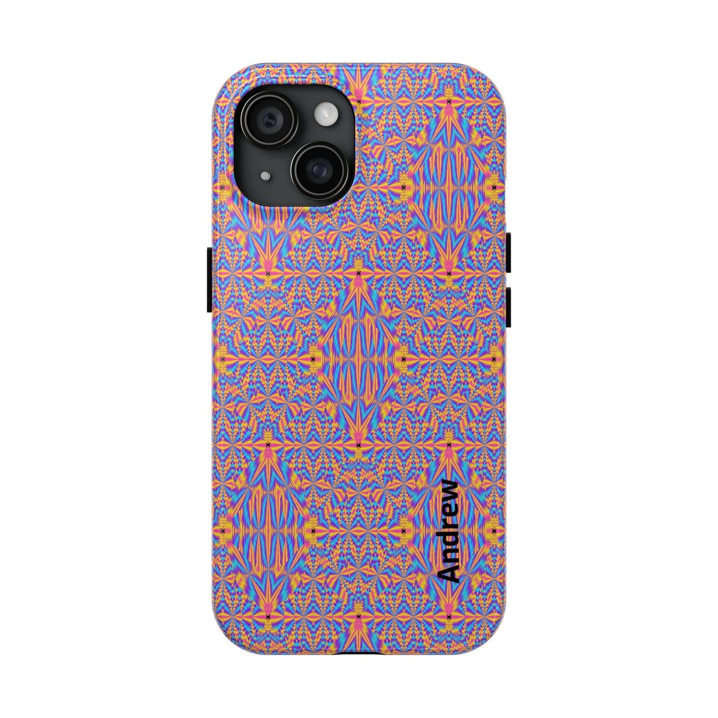 Psychedelic Geometric Tough Phone Case — Vibrant Orange & Purple Protective Cover