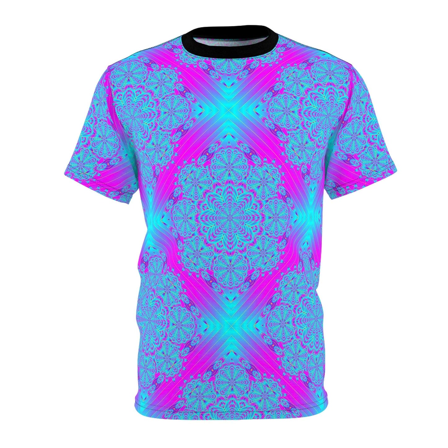Psychedelic Mandala Tee — Vibrant Blue & Pink All-Over Print