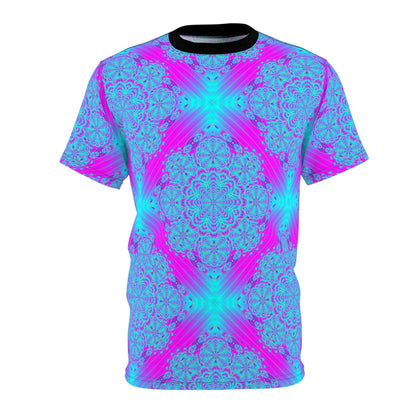 Psychedelic Mandala Tee — Vibrant Blue & Pink All-Over Print