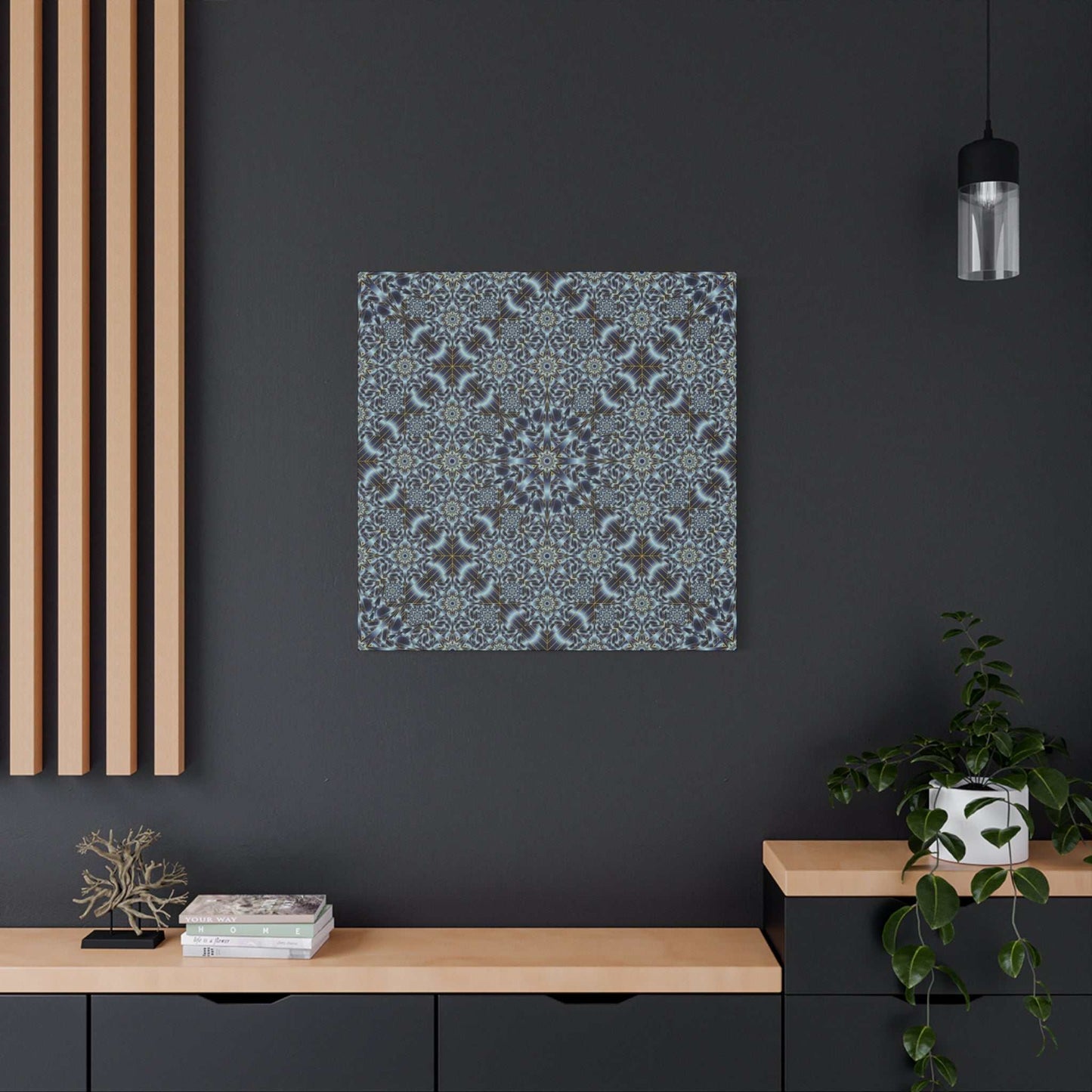 Kaleidoscope Pattern Matte Canvas Wall Art — Blue Geometric Stretched Canvas (1.25″)