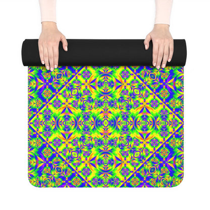 Vibrant Geometric Rubber Yoga Mat — Neon Mosaic Fitness Mat