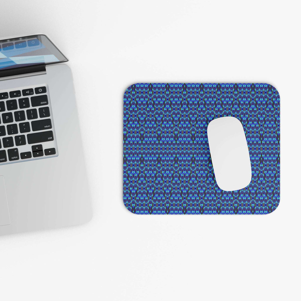 Blue Geometric Abstract Mouse Pad — Modern Cobalt & Teal Desk Accessory