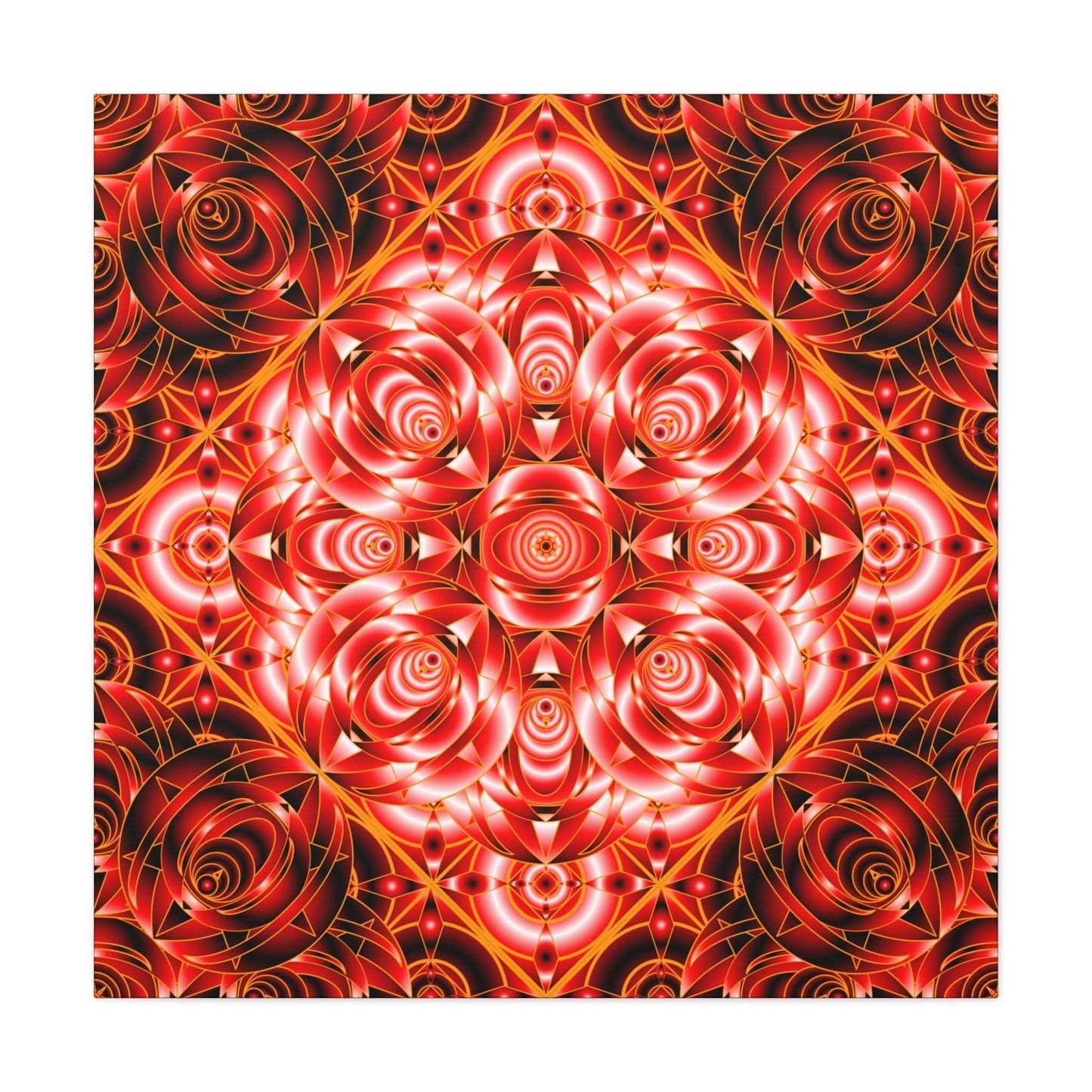 Red Rose Kaleidoscope Canvas Wall Art — Stretched Matte Floral Mandala