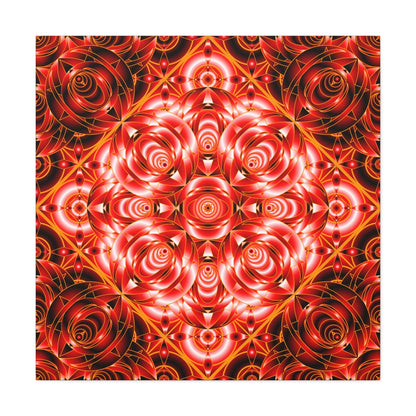 Red Rose Kaleidoscope Canvas Wall Art — Stretched Matte Floral Mandala