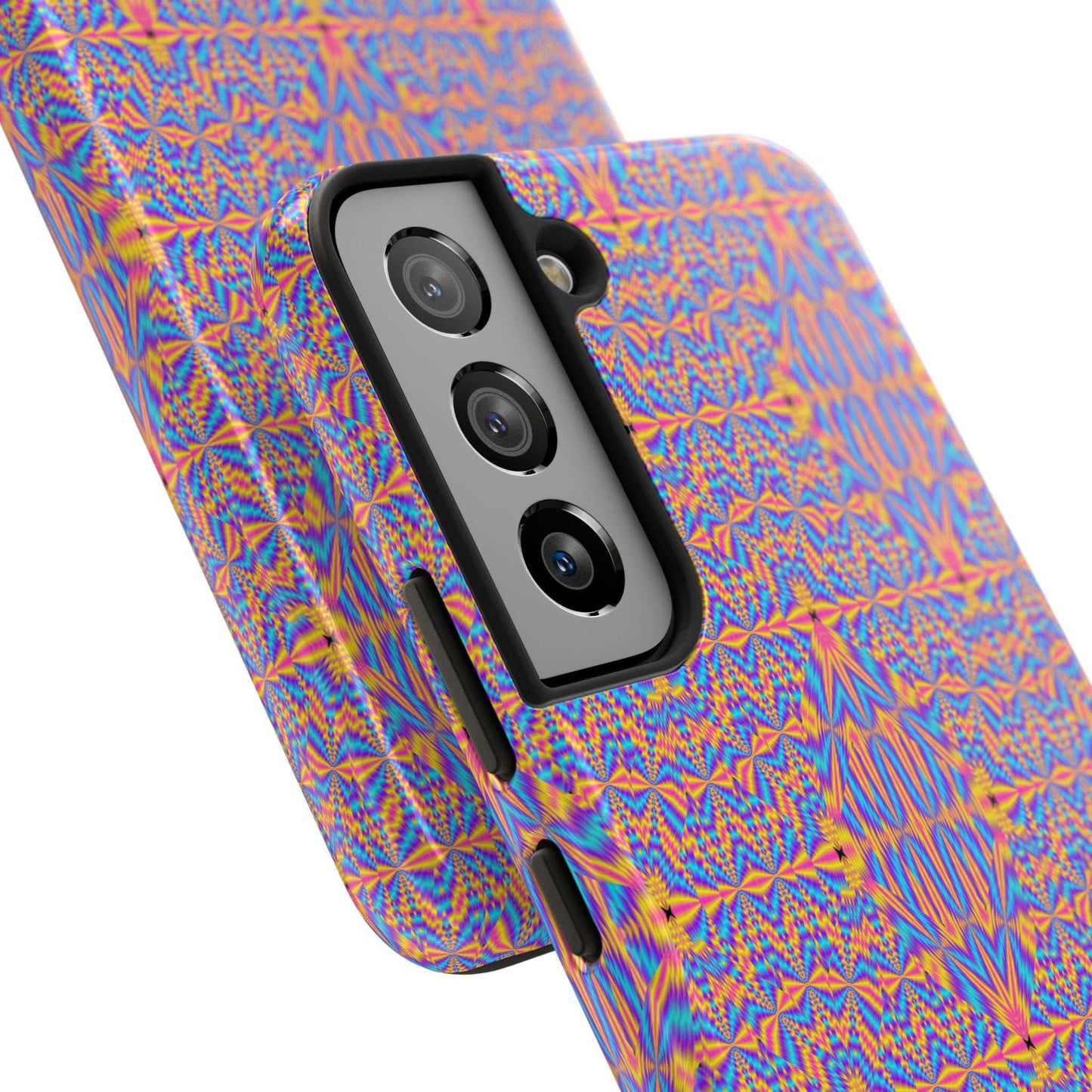 Psychedelic Geometric Tough Phone Case — Vibrant Orange & Purple Protective Cover