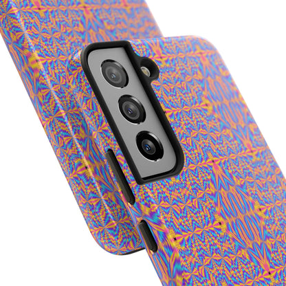 Psychedelic Geometric Tough Phone Case — Vibrant Orange & Purple Protective Cover