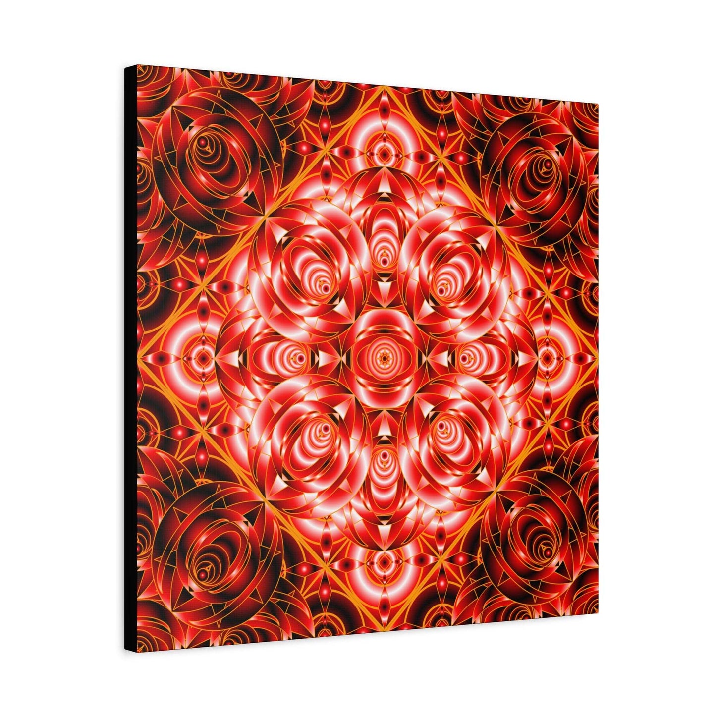 Red Rose Kaleidoscope Canvas Wall Art — Stretched Matte Floral Mandala