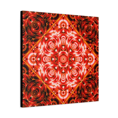 Red Rose Kaleidoscope Canvas Wall Art — Stretched Matte Floral Mandala