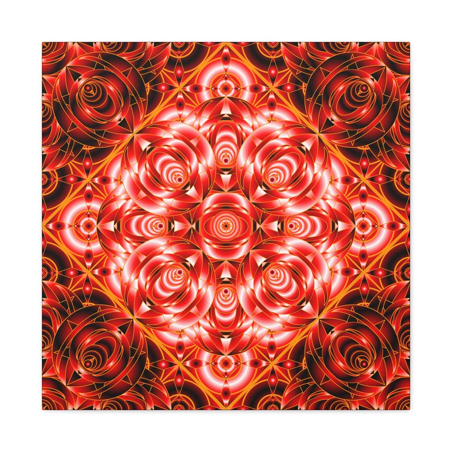 Red Rose Kaleidoscope Canvas Wall Art — Stretched Matte Floral Mandala