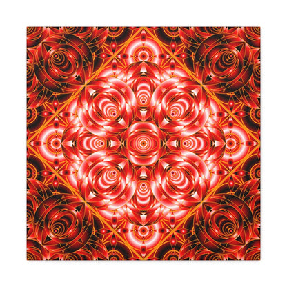 Red Rose Kaleidoscope Canvas Wall Art — Stretched Matte Floral Mandala