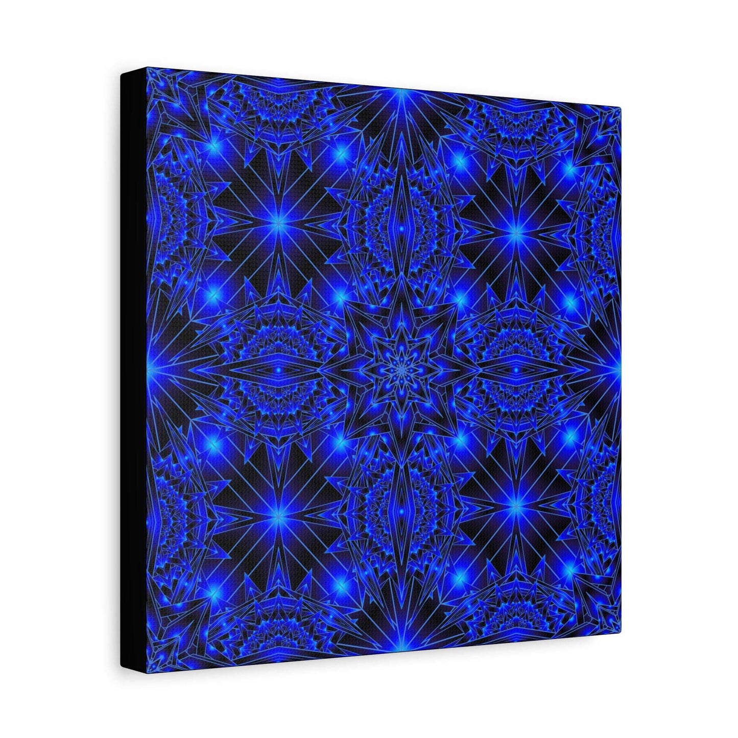 Blue Neon Kaleidoscope Canvas Print — Matte Stretched Wall Art