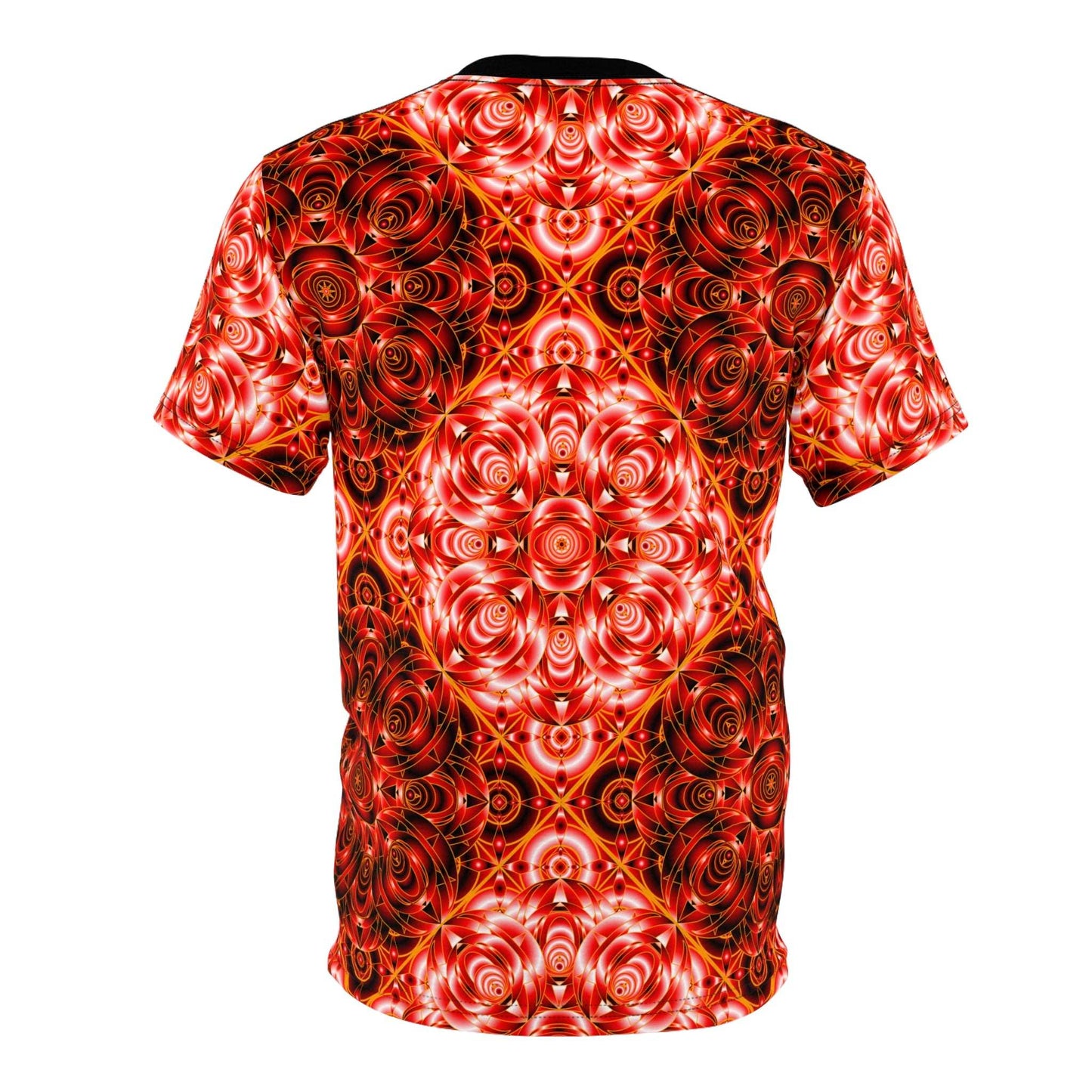 All-Over Red Kaleidoscope Tee — Vibrant Psychedelic Pattern Shirt