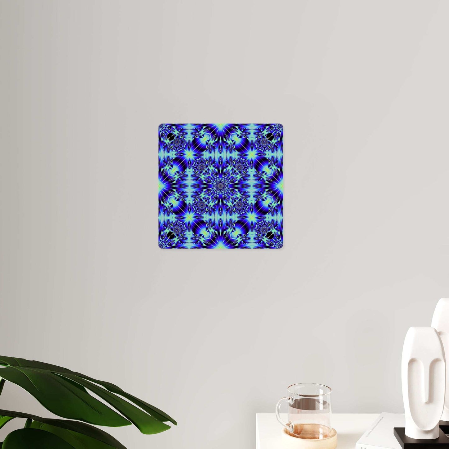 Blue Kaleidoscope Acrylic Wall Art Panel – Geometric Starburst Home Decor