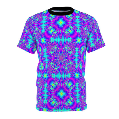 Kaleidoscope Psychedelic All-Over Print Tee — Vibrant Neon Mandala Shirt