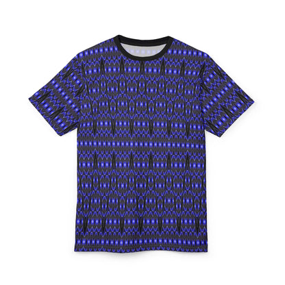 Blue Tribal Geometric All-Over Print Tee — Bold Patterned Graphic Shirt