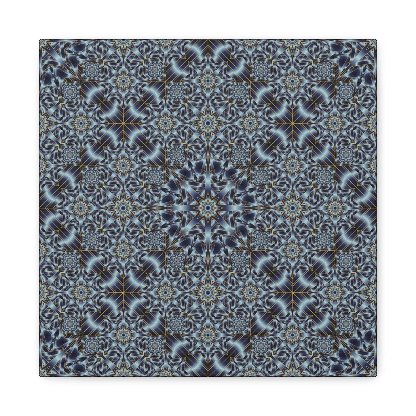 Kaleidoscope Pattern Matte Canvas Wall Art — Blue Geometric Stretched Canvas (1.25″)