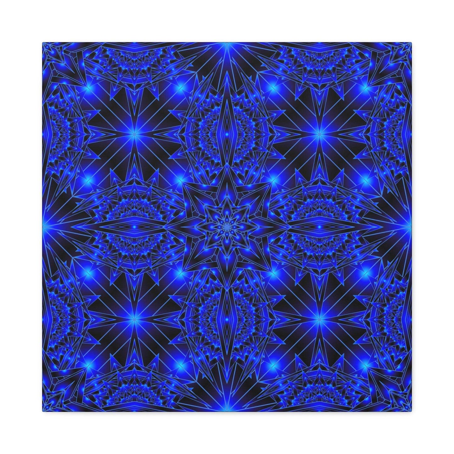 Blue Neon Kaleidoscope Canvas Print — Matte Stretched Wall Art