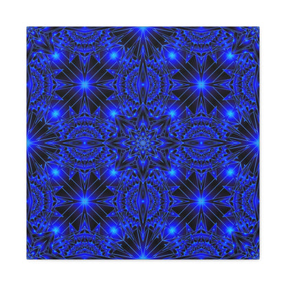 Blue Neon Kaleidoscope Canvas Print — Matte Stretched Wall Art