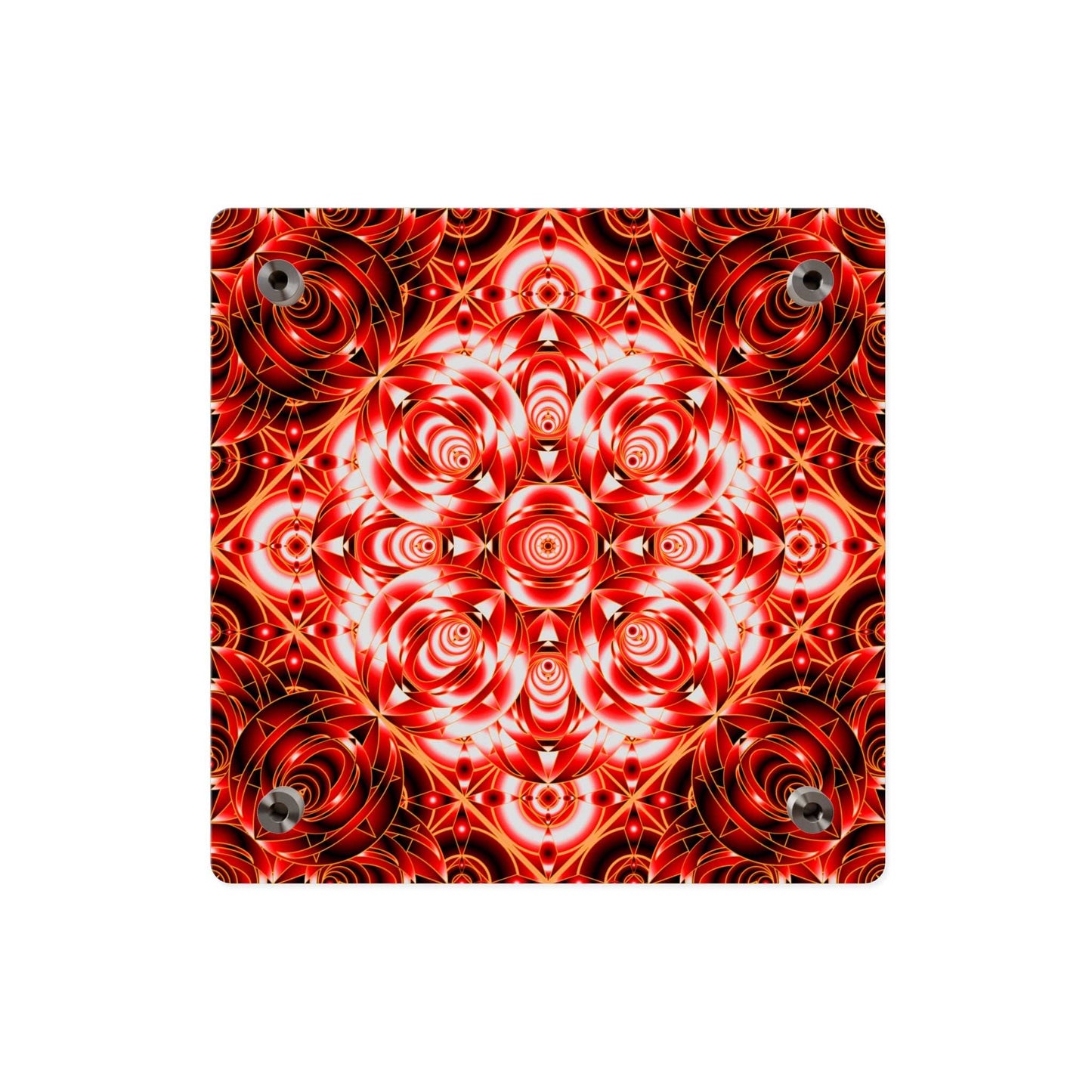 Acrylic Wall Art Panel — Red Kaleidoscope Mandala Decorative Square
